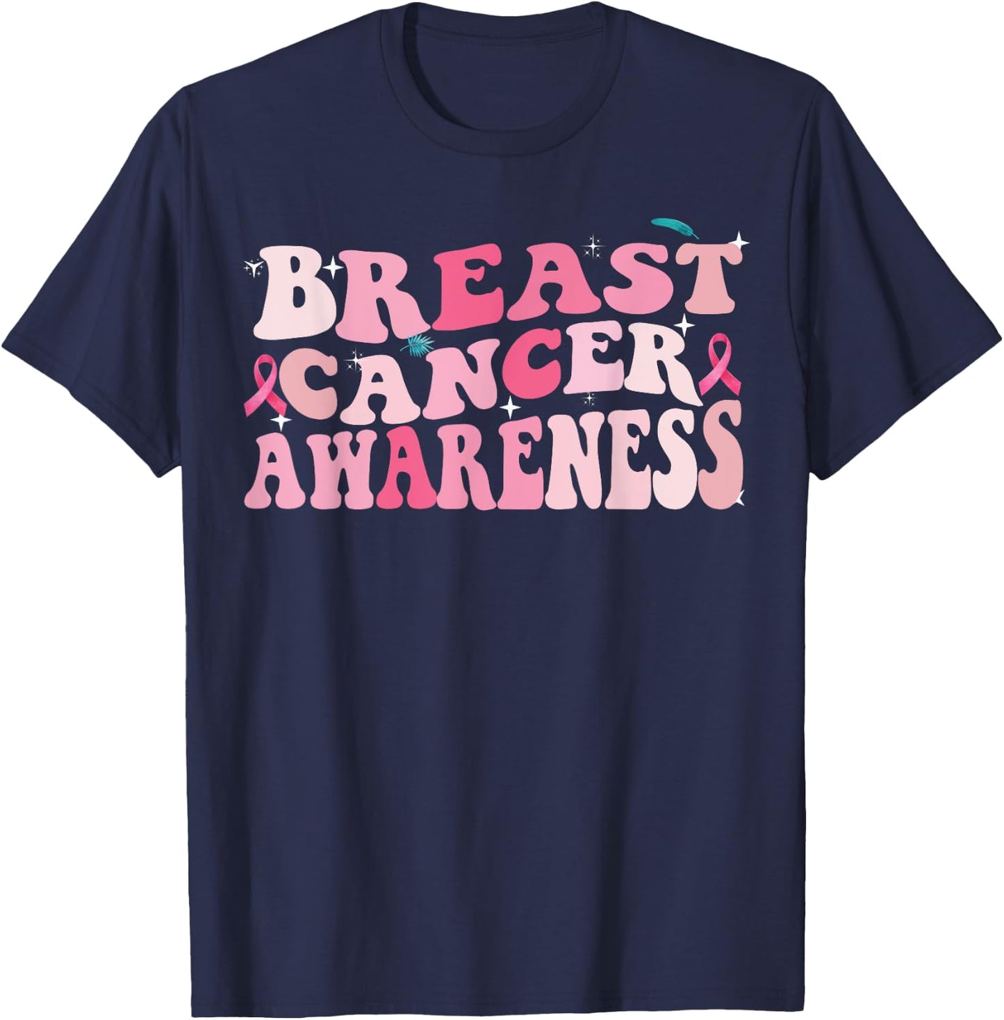 Groovy Breast Cancer Awareness 2023 Breast Cancer Outfit T-Shirt - T-Shirt | Navy