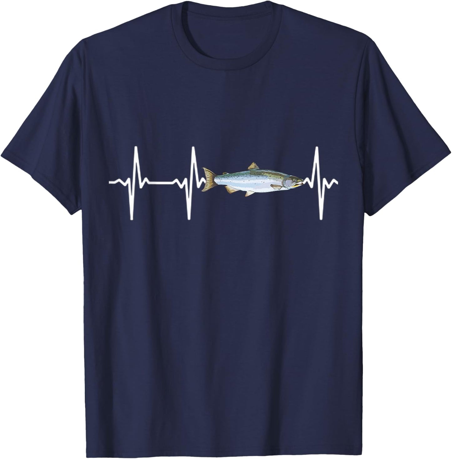Coho Salmon Heartbeat For Freshwater Fish Fishing Lovers T-Shirt - T-Shirt | Navy