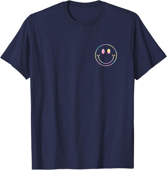 Tie Dye Smile Face Shirt Happy Smiling Face Pocket Logo T-Shirt - T-Shirt | Navy
