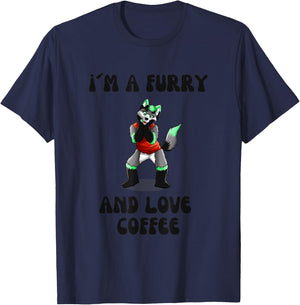 I´m a Furry and Love Coffee Wolf Fox Coffee Anime Comic T-Shirt - T-Shirt | Navy