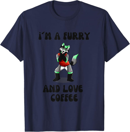 I´m a Furry and Love Coffee Wolf Fox Coffee Anime Comic T-Shirt - T-Shirt | Navy