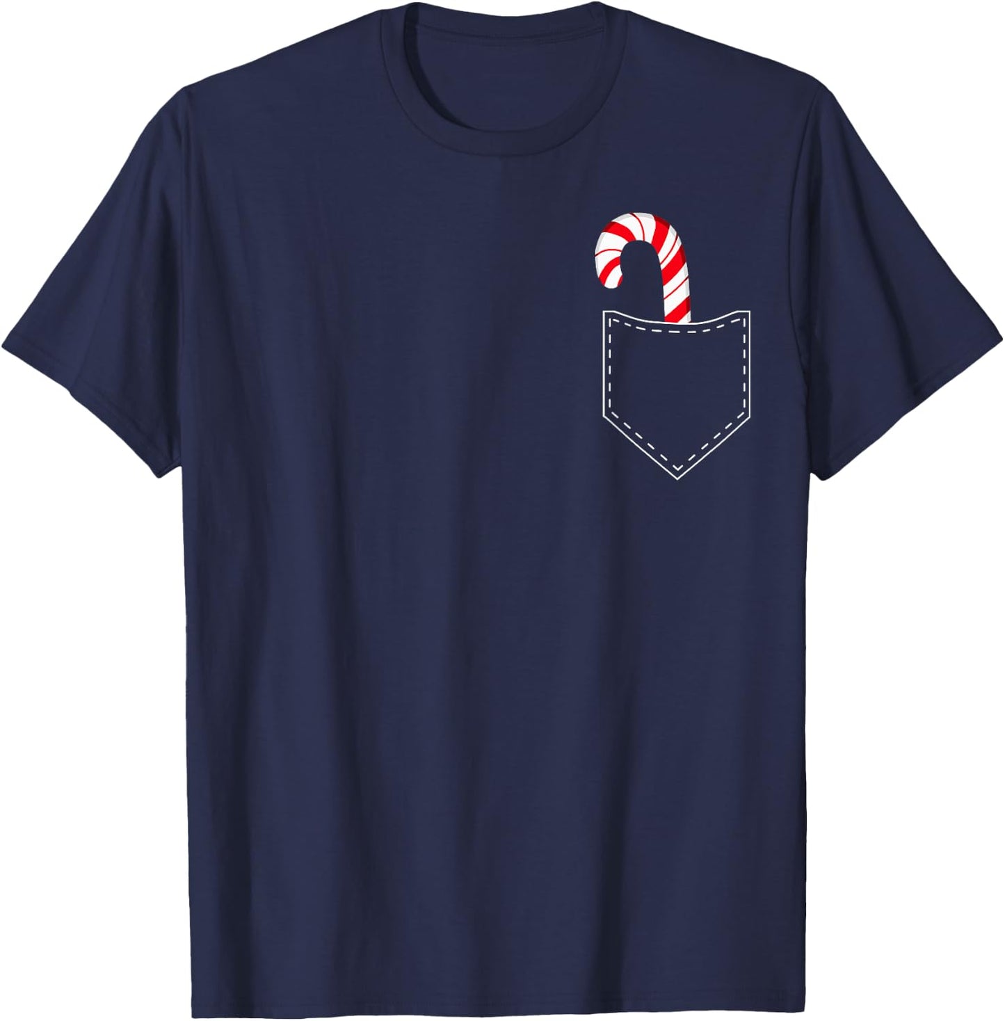 Candy Cane in Pocket Funny Vintage Candy Lover Christmas T-Shirt - T-Shirt | Navy