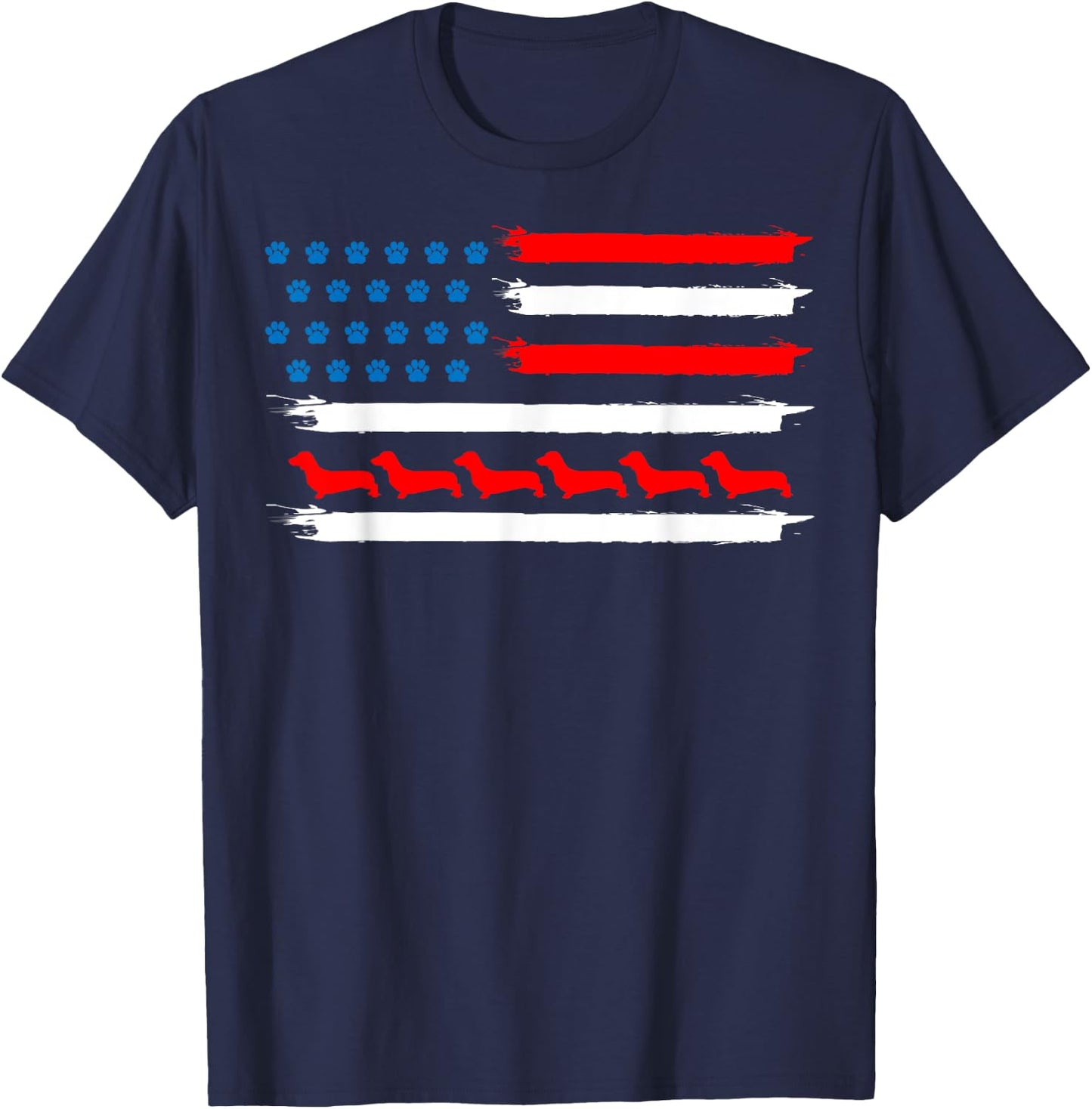 Dachshund -America Flag - Patriotic Weiner Dog T-Shirt - T-Shirt | Navy