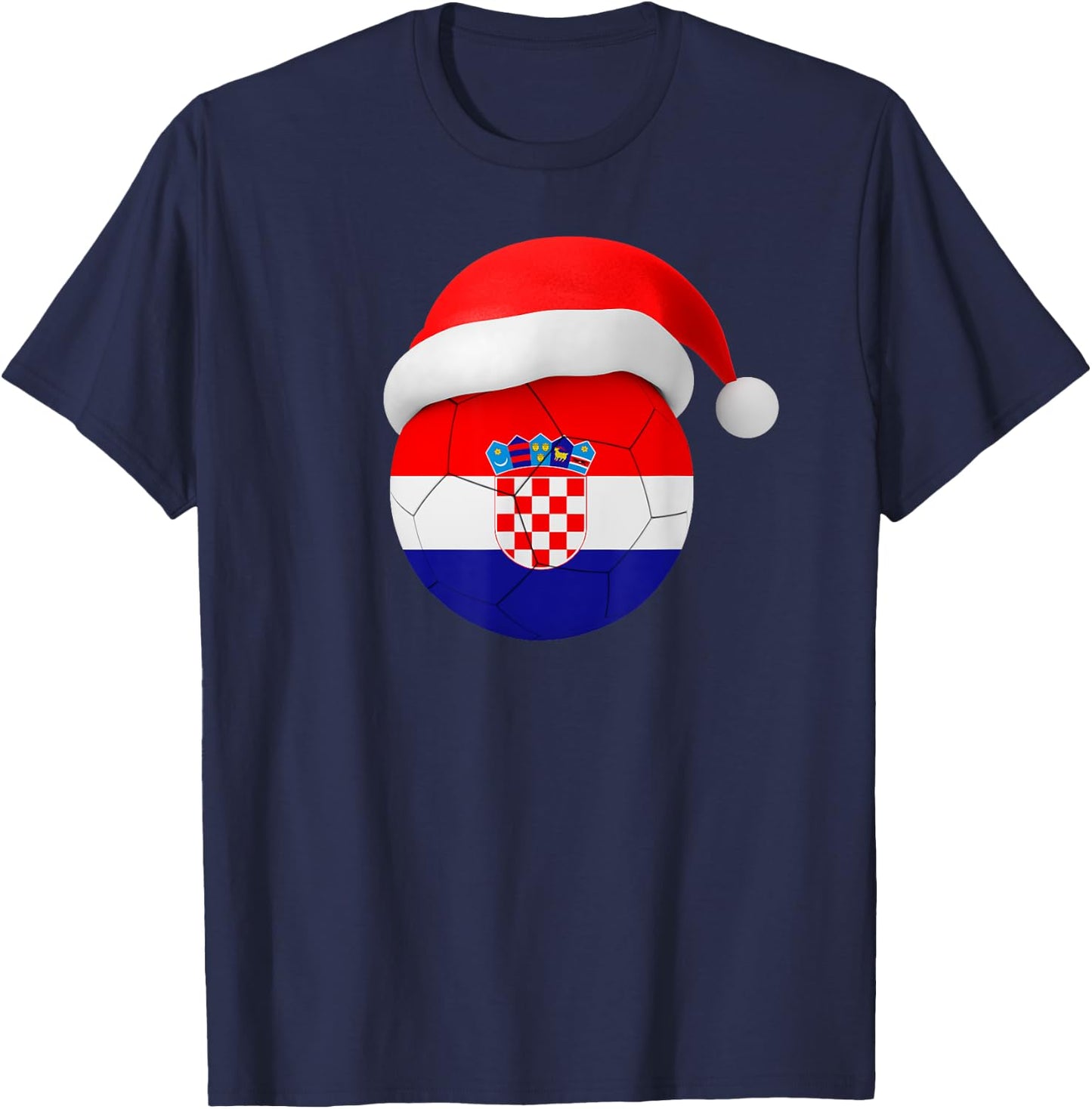 Croatia Soccer Shirt Santa Hat Croatian Flag Soccer Ball T-Shirt - T-Shirt | Navy