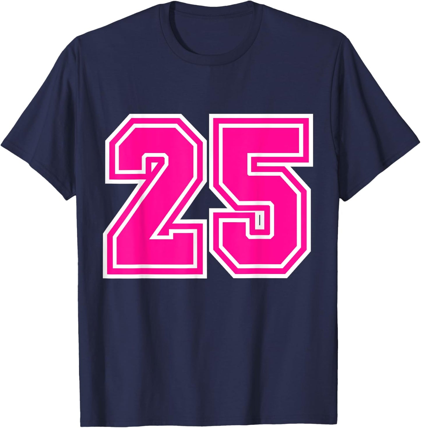 Number #25 Varsity Pink Favorite Number T-Shirt - T-Shirt | Navy