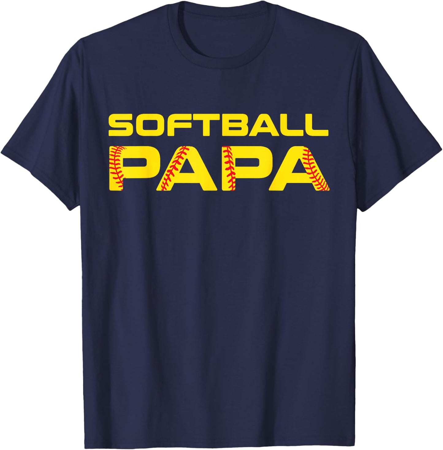 Yellow Print Softball Papa T-Shirt - T-Shirt | Navy