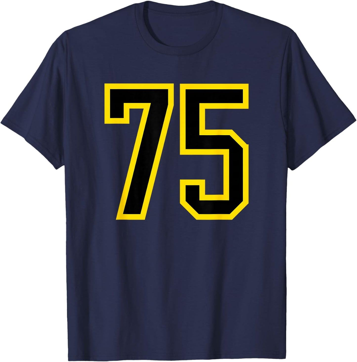 Yellow Black Sports Team Number #75 T-Shirt - T-Shirt | Navy