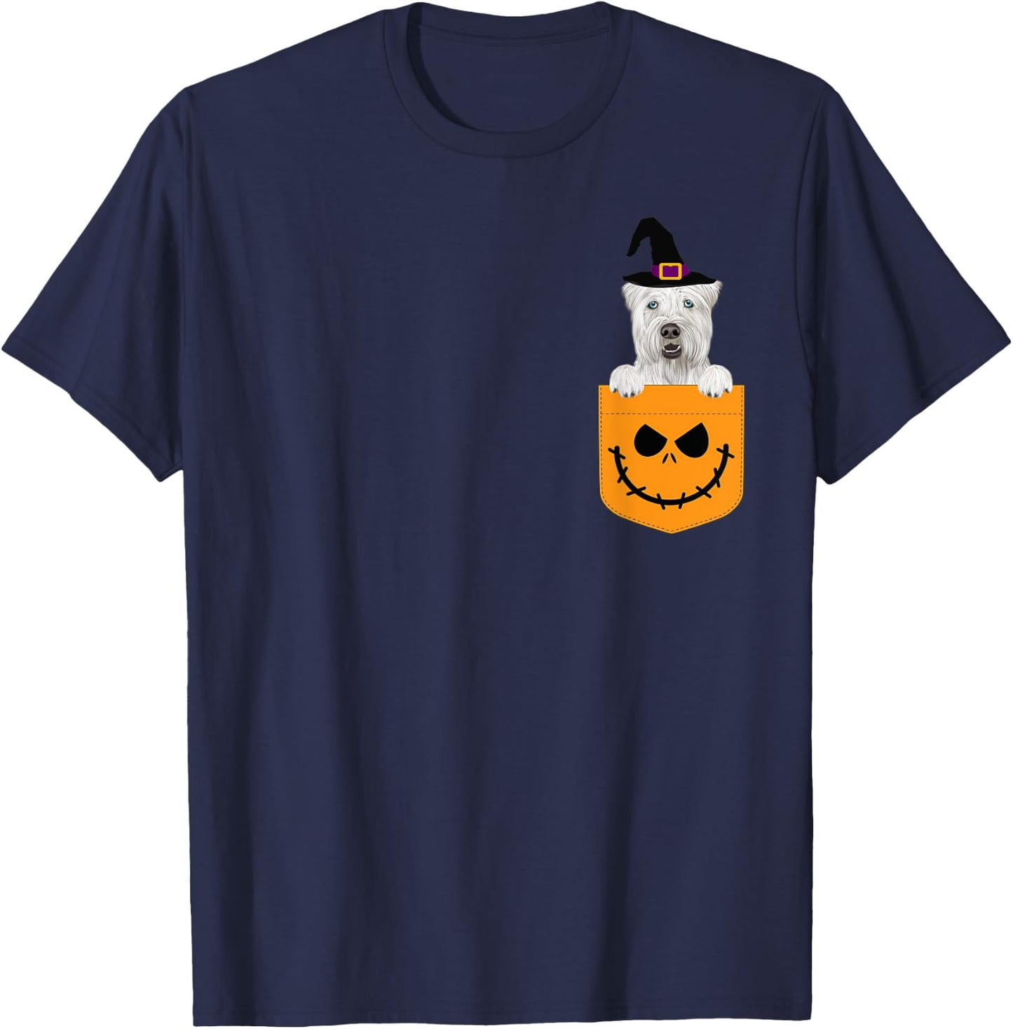 Halloween Pocket Soft Coated Wheaten Terrier Jack O Lantern T-Shirt - T-Shirt | Navy