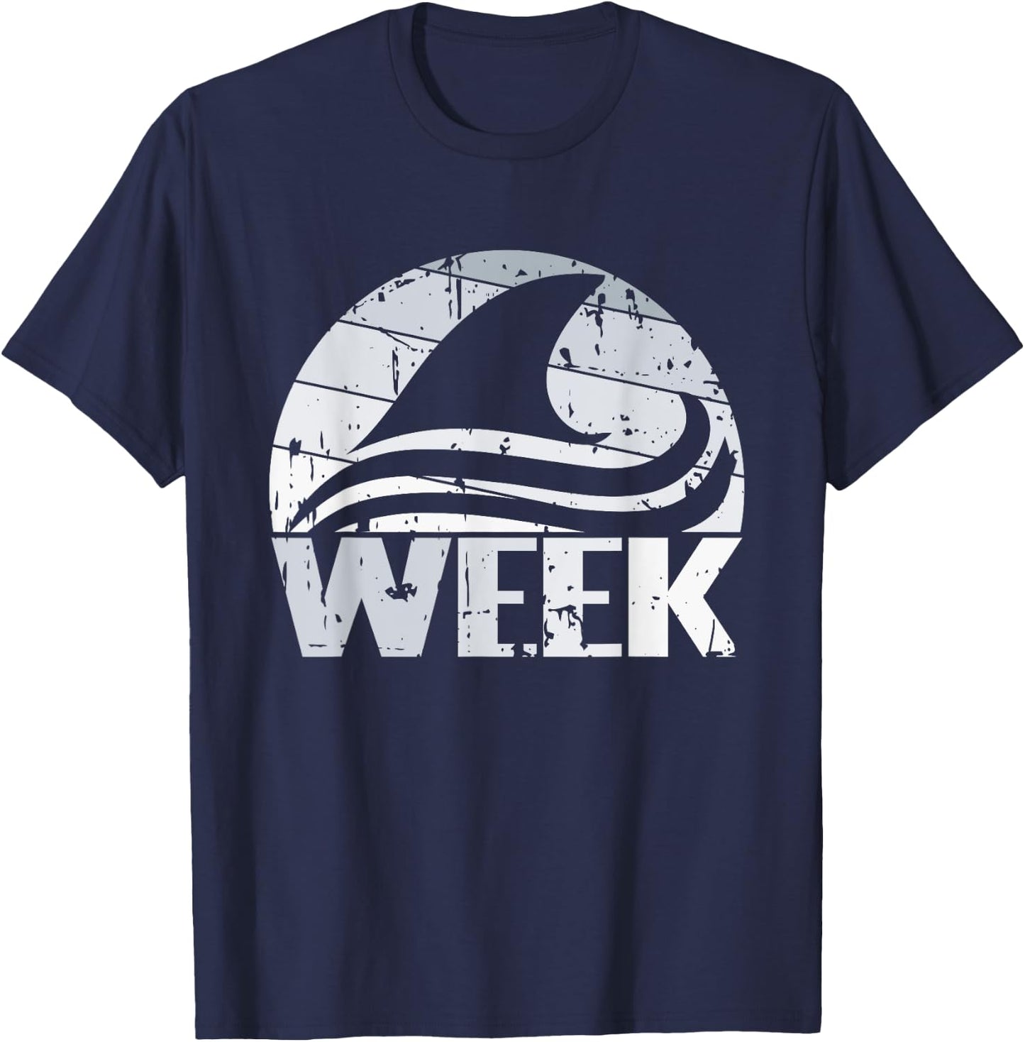 Retro Shark Fin Week 2024 Shark Lover Ocean Wildlife Summer T-Shirt - T-Shirt | Navy