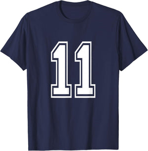 Number 11 Front + Back Varsity Sports Team 11th Birthday T-Shirt - T-Shirt | Navy