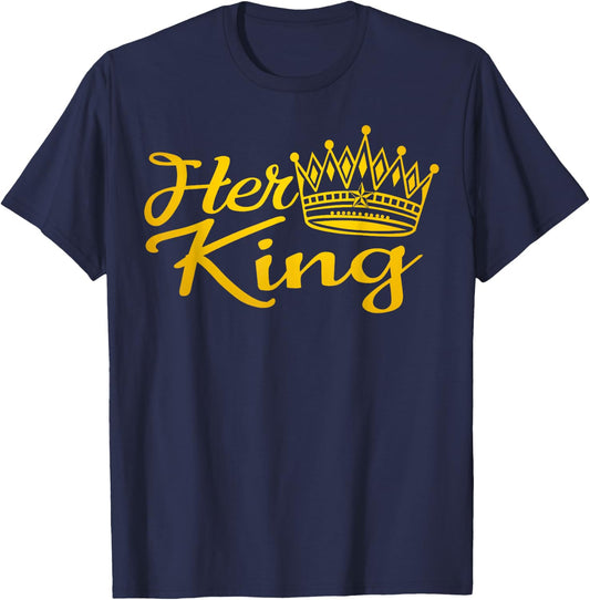 Her King His Queen Crown Valentine Couple Matching T-Shirt - T-Shirt | Navy