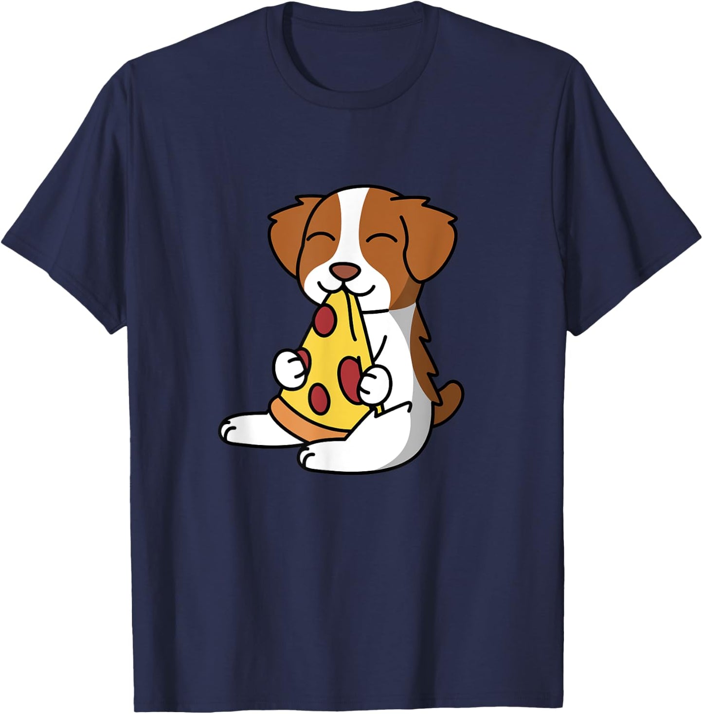 Brittany Spaniel Eating Pizza Dog T-Shirt - T-Shirt | Navy