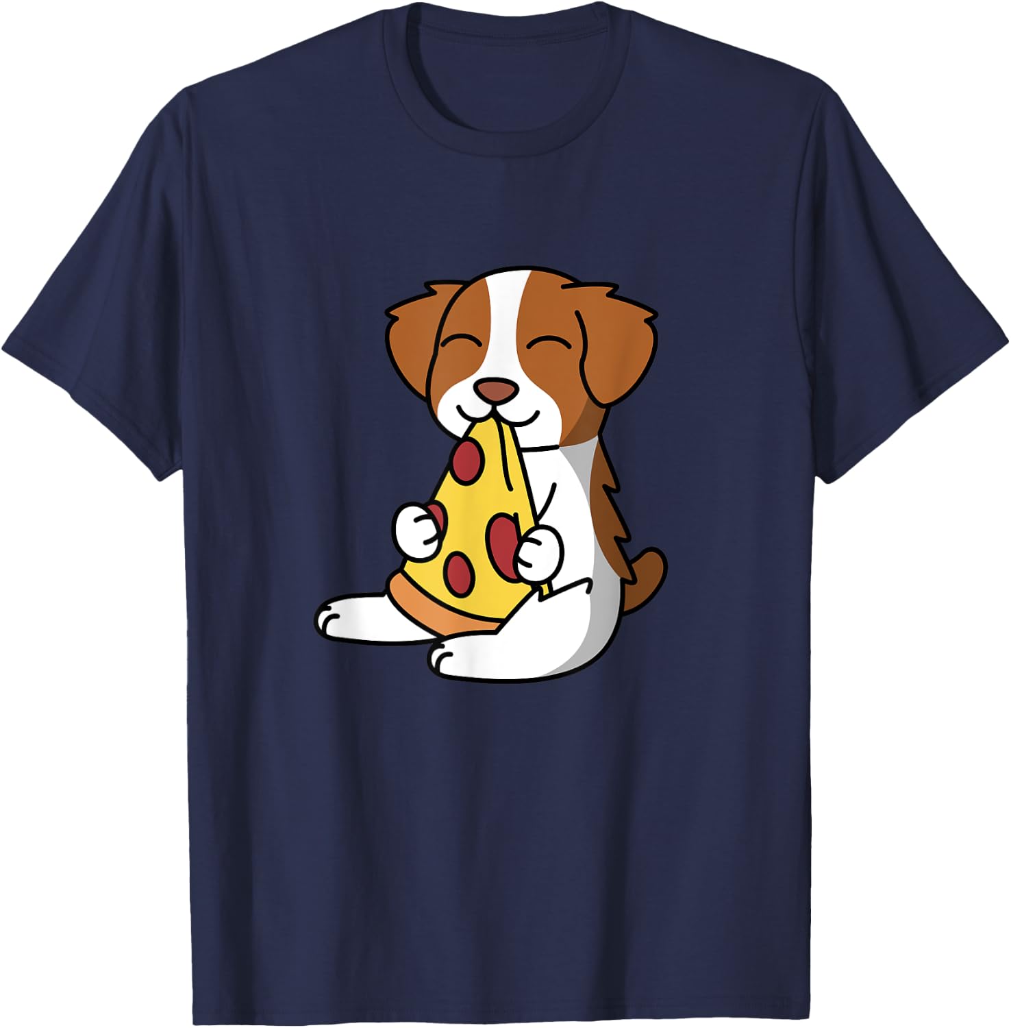 Brittany Spaniel Eating Pizza Dog T-Shirt - T-Shirt | Navy
