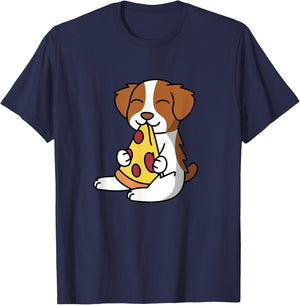 Brittany Spaniel Eating Pizza Dog T-Shirt - T-Shirt | Navy