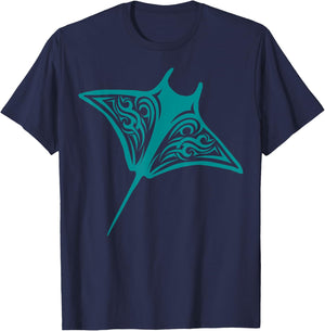 Manta Ray Hawaii Tribal Stingray Fish Ocean Biologist T-Shirt - T-Shirt | Navy