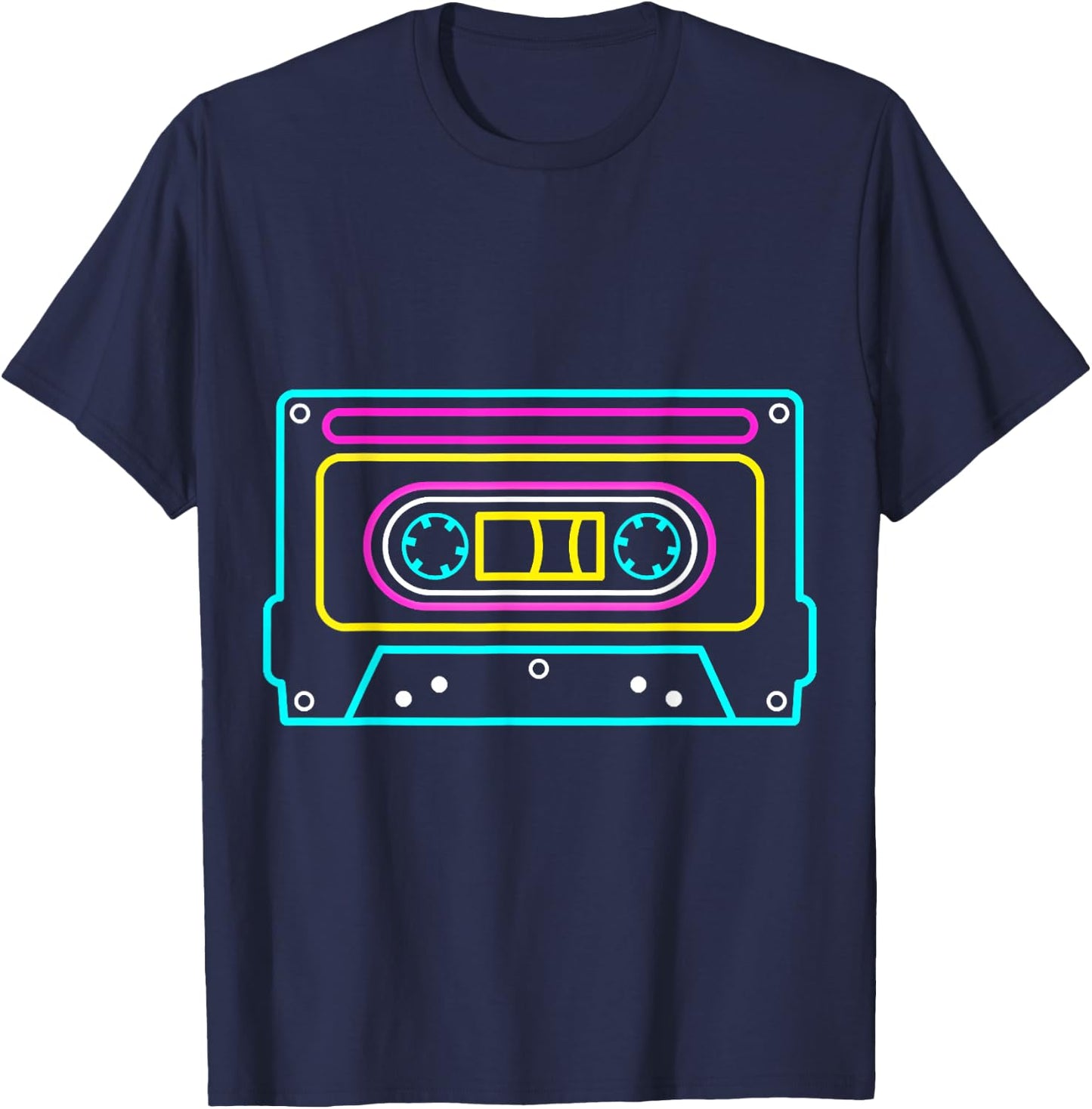 Cassette NEON Tapes Mixtapes 80s 90s Music Songs Retro T-Shirt - T-Shirt | Navy