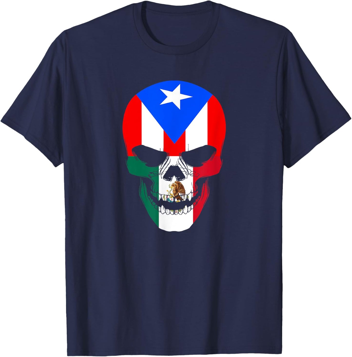 Half Mexican And Puerto Rican Rico Flag Mexirican Skull Men T-Shirt - T-Shirt | Navy