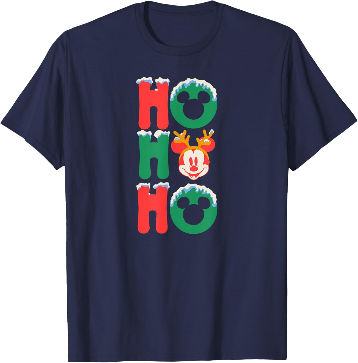 Amazon Essentials Men's Mickey Mouse Ho Ho Ho Snowy Christmas Antlers , Black Graphic Print, Small T-Shirt - T-Shirt | Navy
