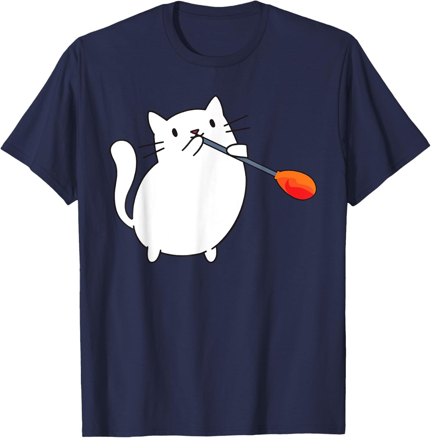 Glassworkers Gift Ideas Glassblowing Lover Cat Cute Funny Glassmith Glassblowing - Black, -Adults & Enthusiasts, , Short Sleeve, , All Seasons, Cartoon Pattern, Cat Theme T-Shirt - T-Shirt | Navy