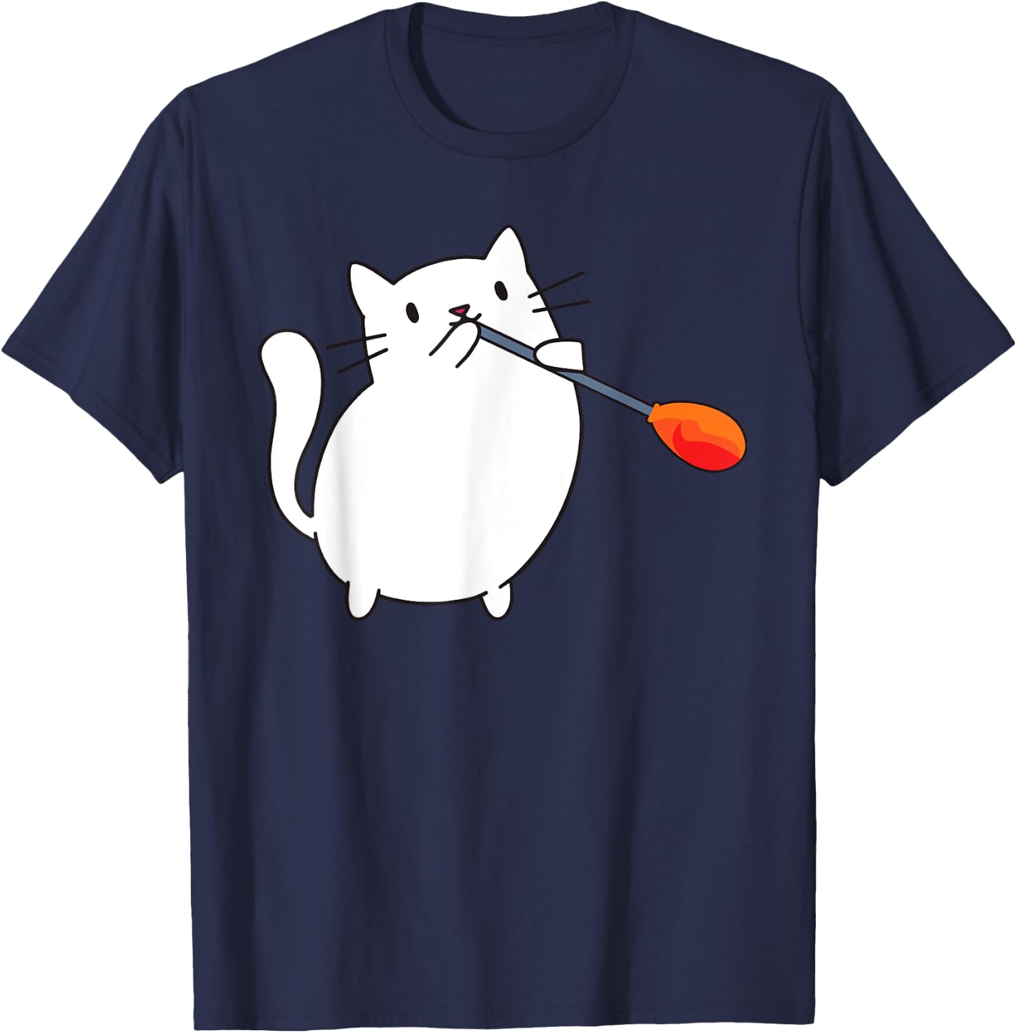 Glassworkers Gift Ideas Glassblowing Lover Cat Cute Funny Glassmith Glassblowing - Black, -Adults & Enthusiasts, , Short Sleeve, , All Seasons, Cartoon Pattern, Cat Theme T-Shirt - T-Shirt | Navy