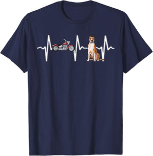 Motorcycle American Staffordshire Terrier Heartbeat Dog Men Women Kids T-Shirt - T-Shirt | Navy