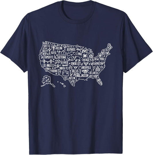 USA Shirts, United States Of America Map Shirts 4th of July T-Shirt - T-Shirt | Navy