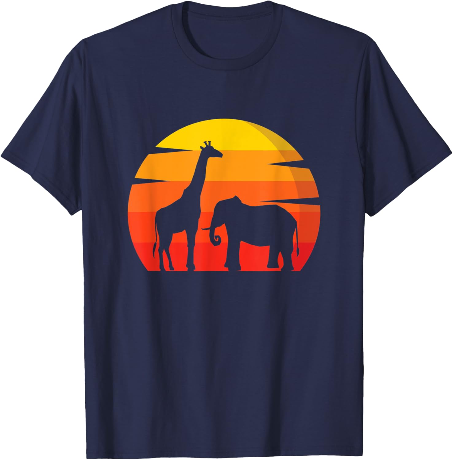Elephant Giraffe Vintage Animal Lover Zoo Africa Animals T-Shirt - T-Shirt | Navy