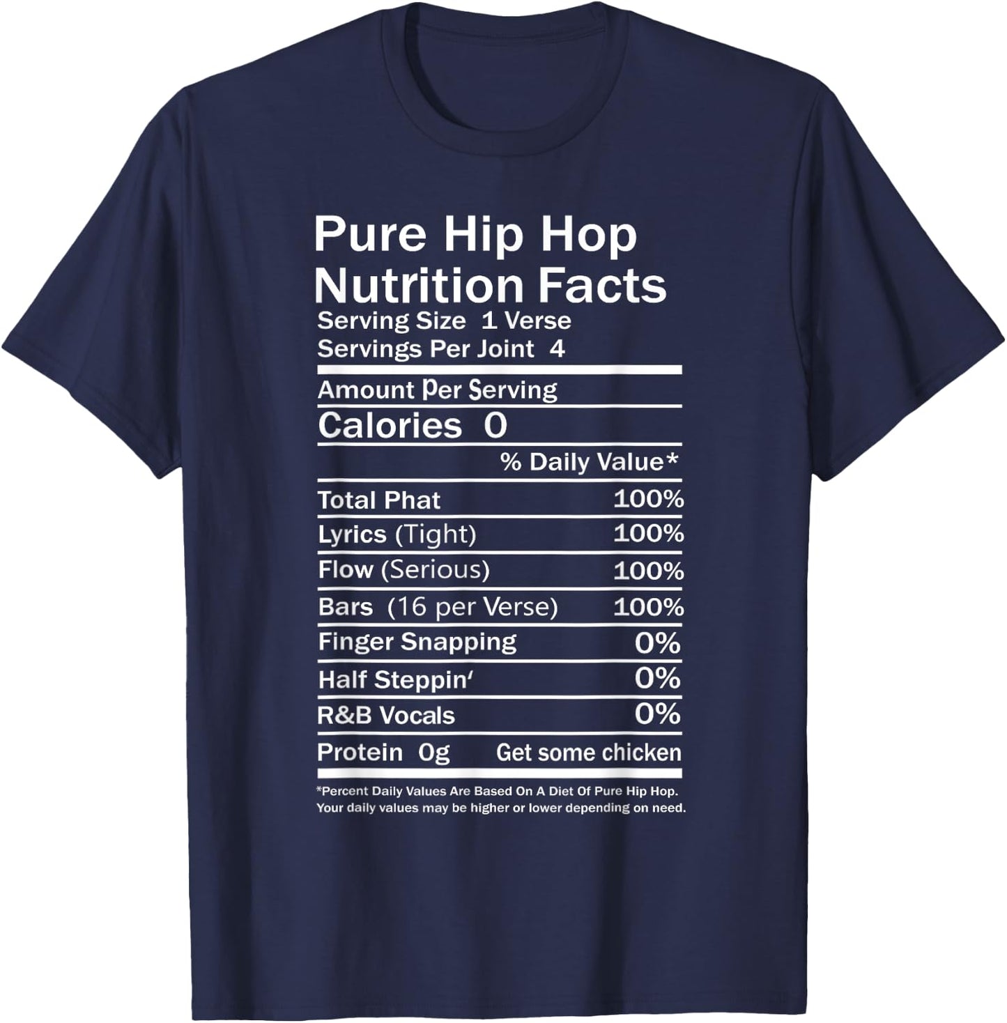 Hip Hop Nutrition Facts Concert Rap Music Joke Party Casual T-Shirt - T-Shirt | Navy