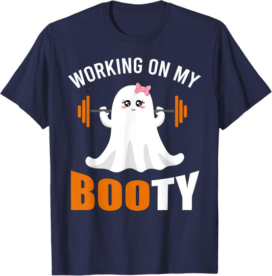 Working On My Booty Ghost Boo Gym Lover Halloween Funny T-Shirt - T-Shirt | Navy