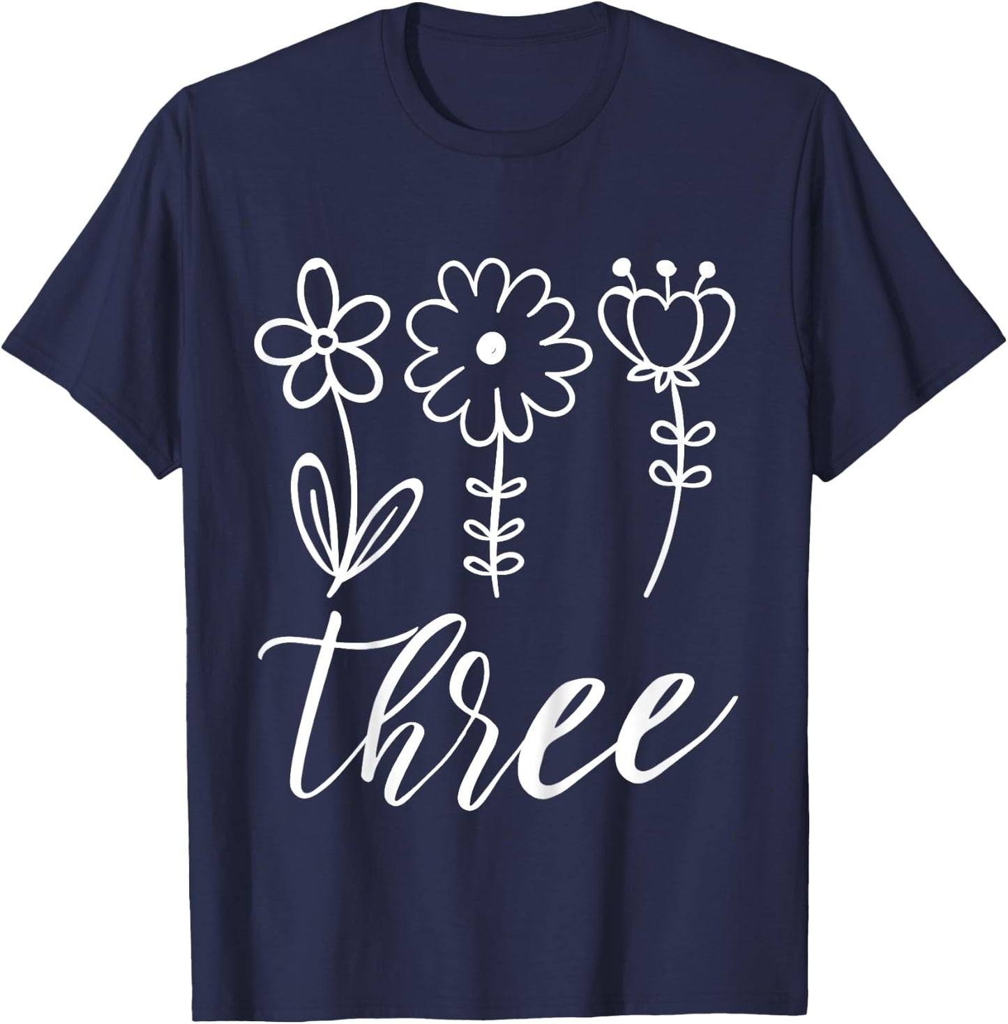 Floral Three 3 Year Old 3rd Birthday Gift Third Girl Toddler T-Shirt - T-Shirt | Navy