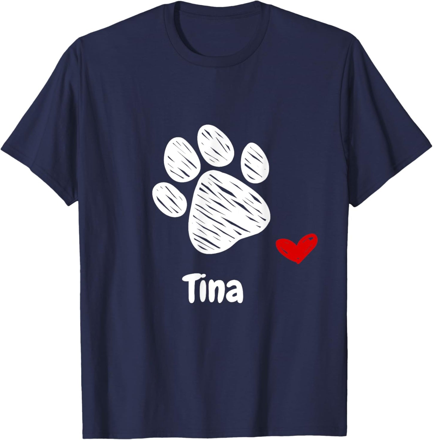 Tina Dog Paw Best Puppy Dog Named Tina Dog Lover T-Shirt - T-Shirt | Navy