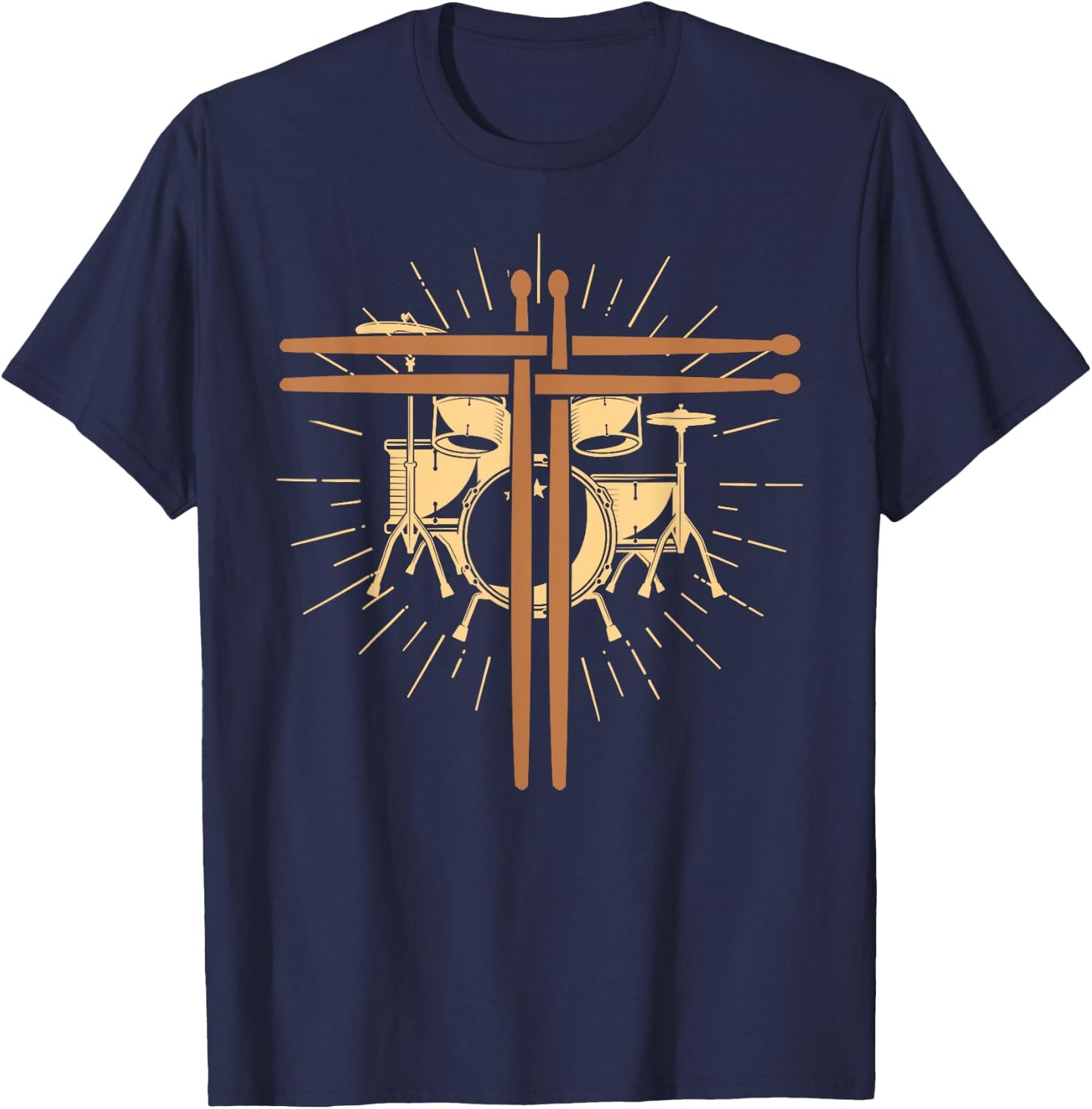 Christian Drummer Drum Sticks Cross Religious Band Drummer T-Shirt - T-Shirt | Navy