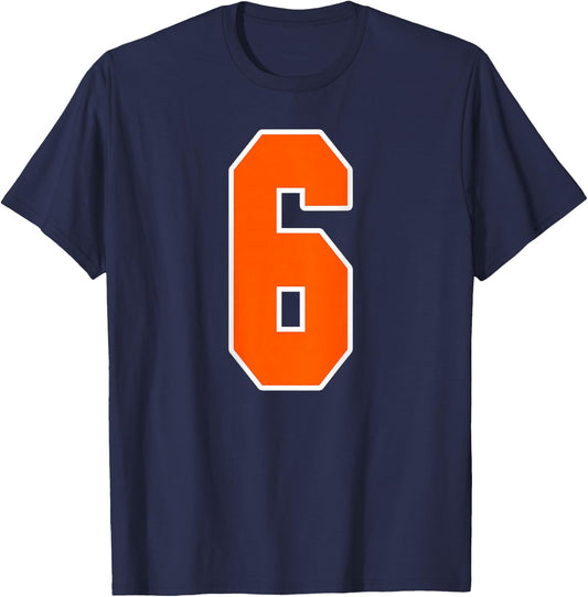 Back Print Orange Sports Block Number 6 For Sports Team T-Shirt - T-Shirt | Navy