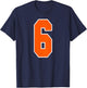 Back Print Orange Sports Block Number 6 For Sports Team T-Shirt - T-Shirt | Navy