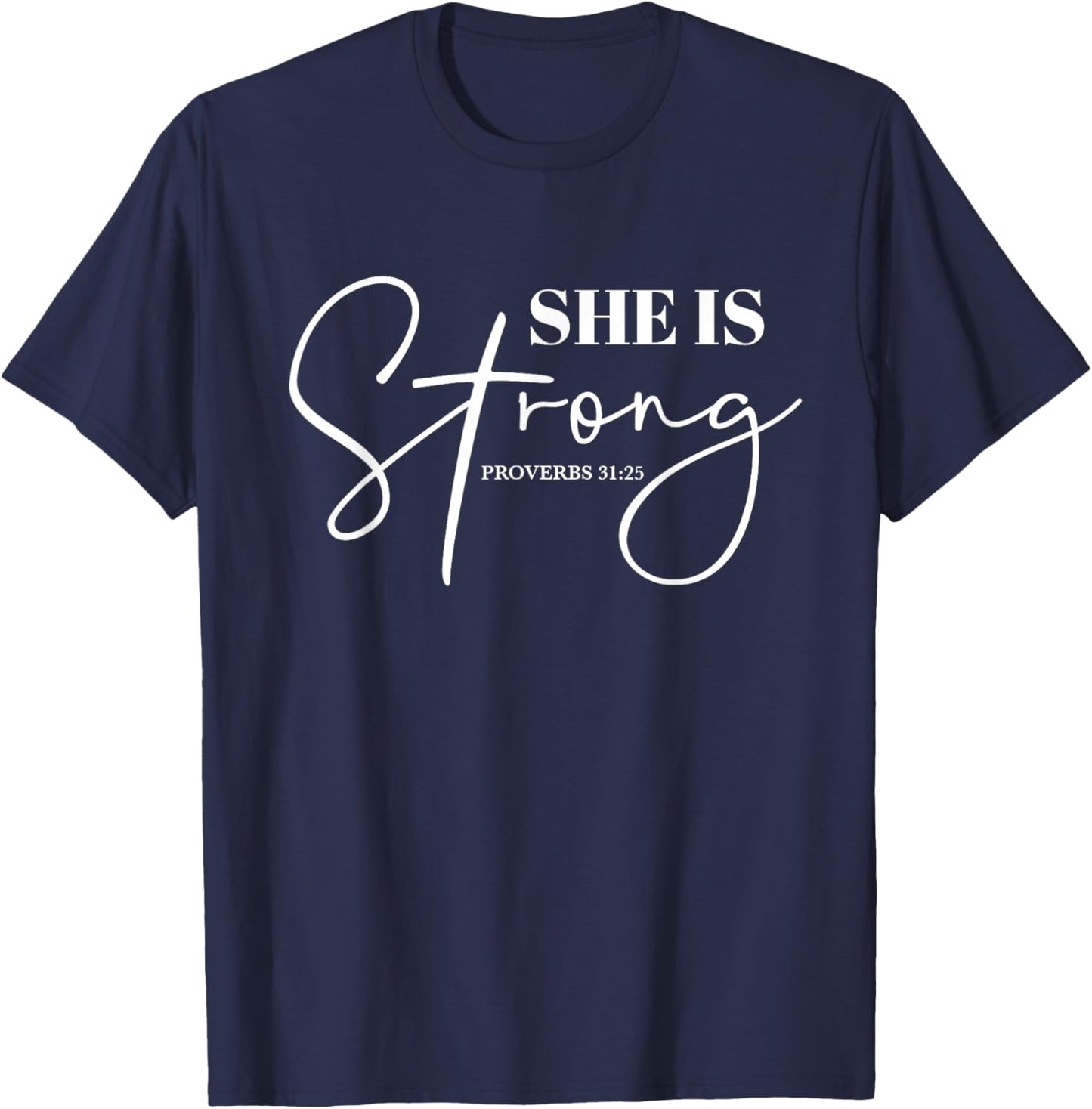 She Is Strong Christian Women Athlete Gym Workout T-Shirt - T-Shirt | Navy