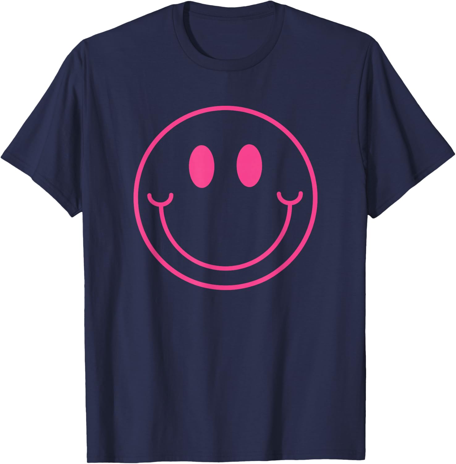 70s Cute Pink Smile Face Shirt Peace Happy Smiling Face T-Shirt - T-Shirt | Navy