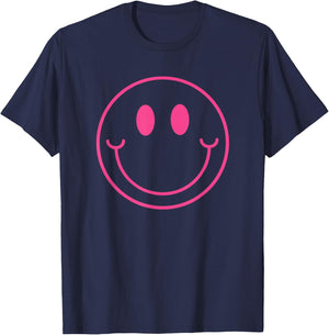 70s Cute Pink Smile Face Shirt Peace Happy Smiling Face T-Shirt - T-Shirt | Navy