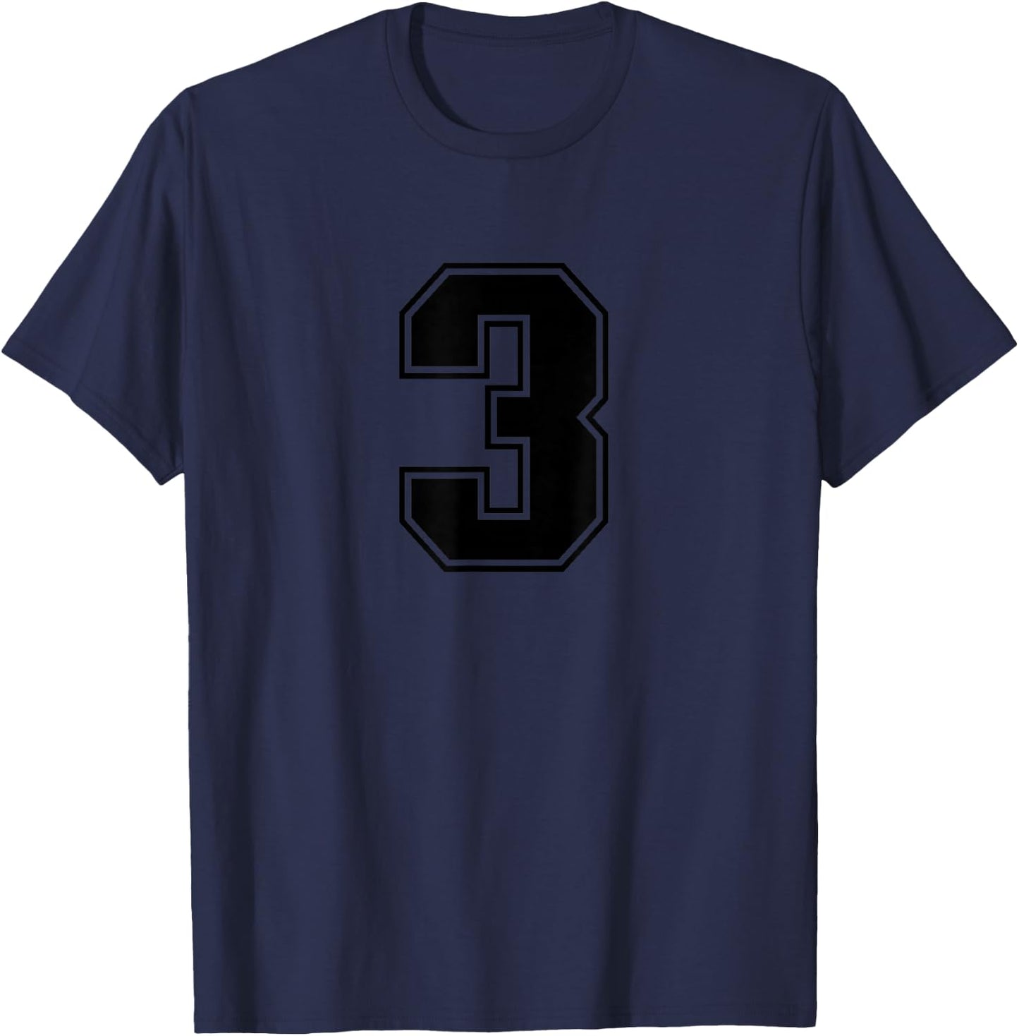 Number #3 Black Sports Number T-Shirt - T-Shirt | Navy