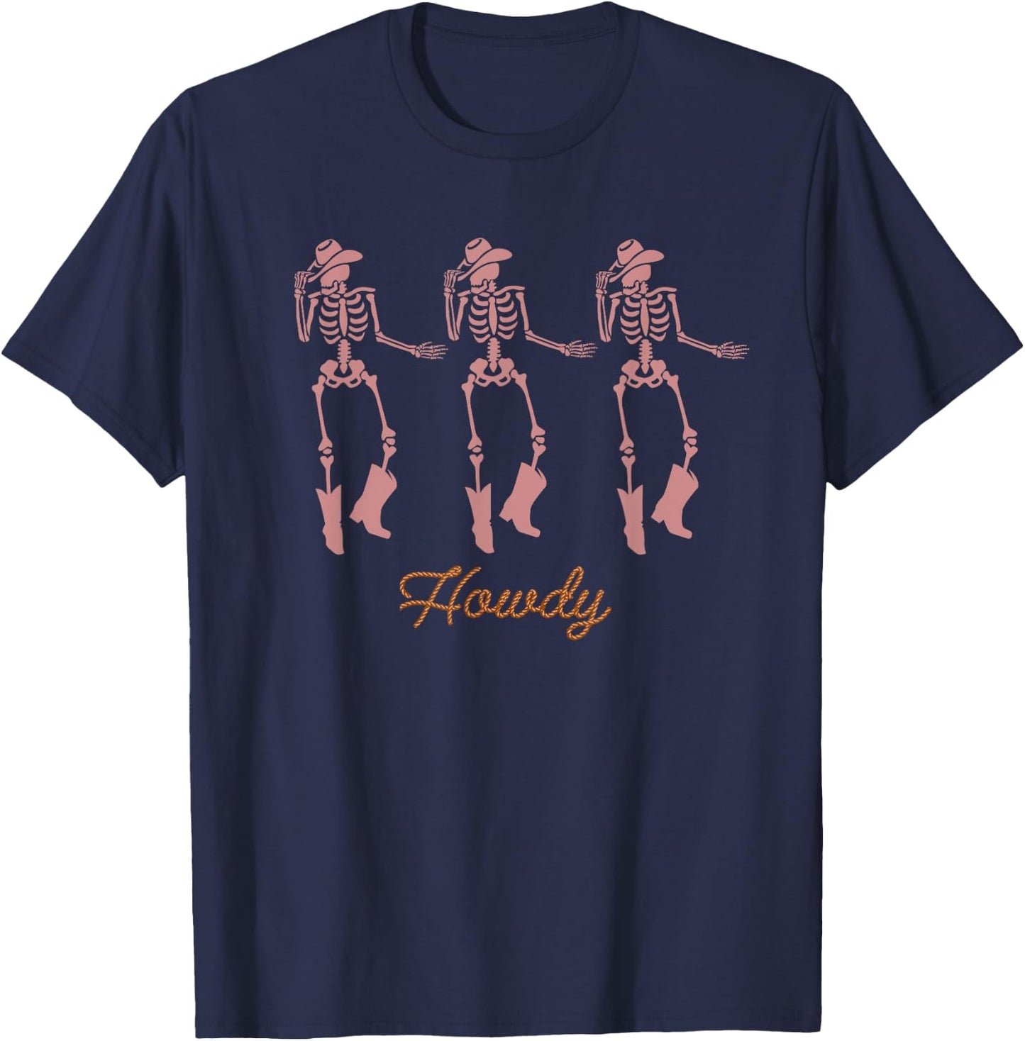 Retro Howdy Skeleton Cowgirl Dancing Cowboy Boots Horse T-Shirt - T-Shirt | Navy