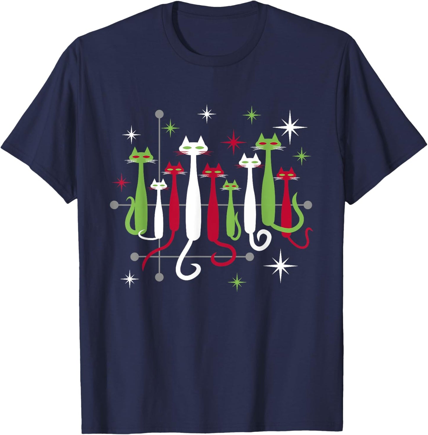 Vintage Retro Mid-Century Modern Christmas Cats 50s 60s Look T-Shirt - T-Shirt | Navy