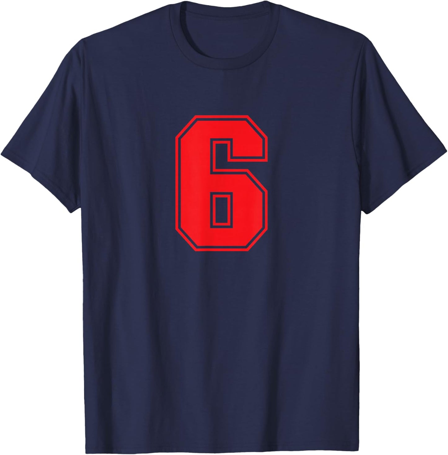 Number #6 Red Sport Number T-Shirt - T-Shirt | Navy