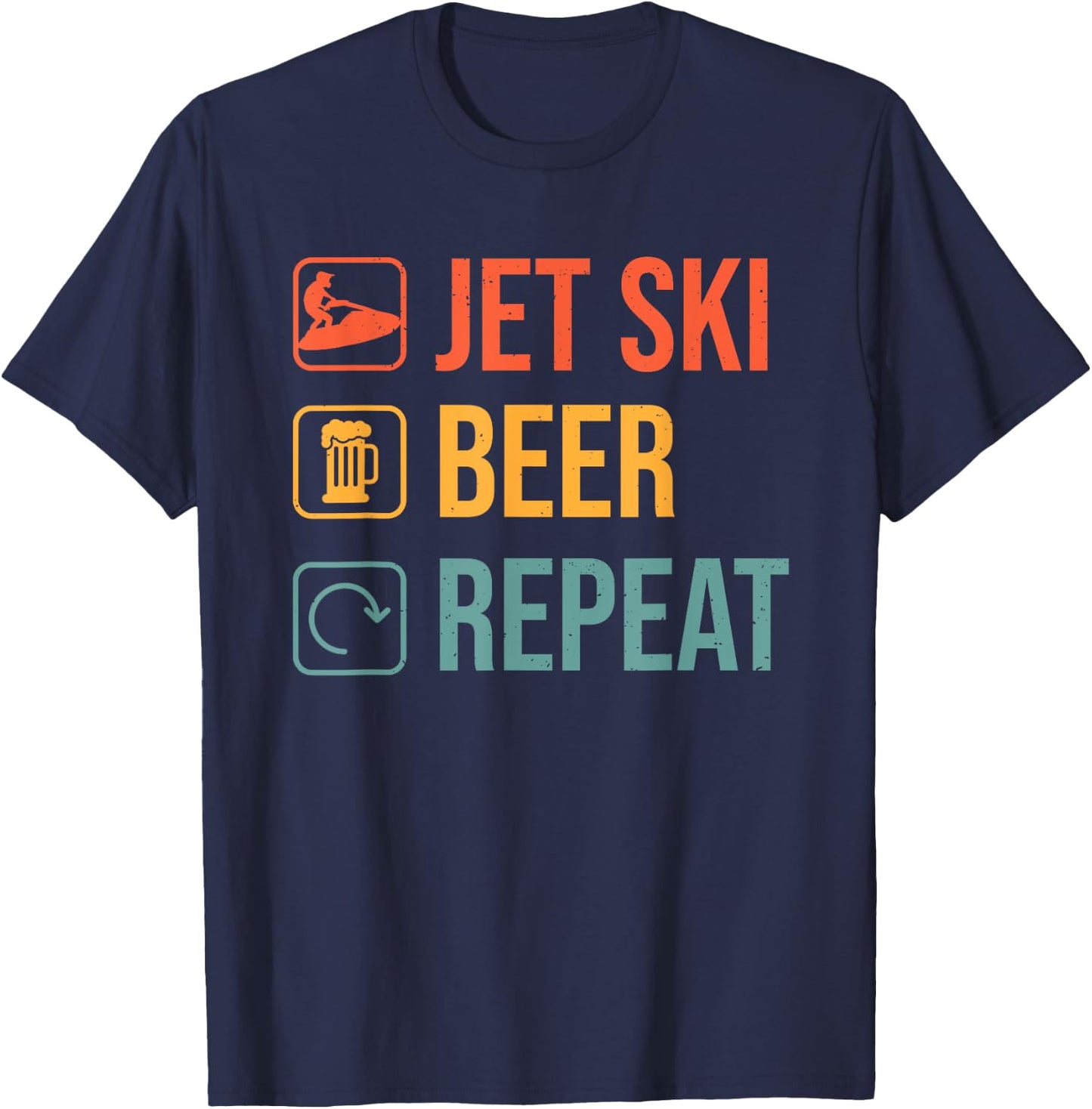 Jet Ski Beer Repeat Funny Jet Ski Operator Jetski Rider T-Shirt - T-Shirt | Navy