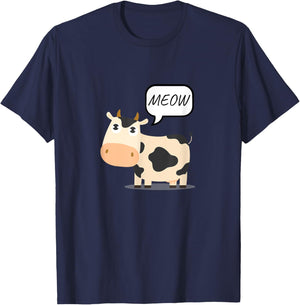 Cow Says Meow Funny Animal Unexpected Twist On Nature Humor T-Shirt - T-Shirt | Navy