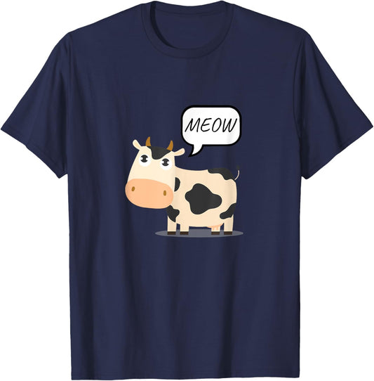 Cow Says Meow Funny Animal Unexpected Twist On Nature Humor T-Shirt - T-Shirt | Navy