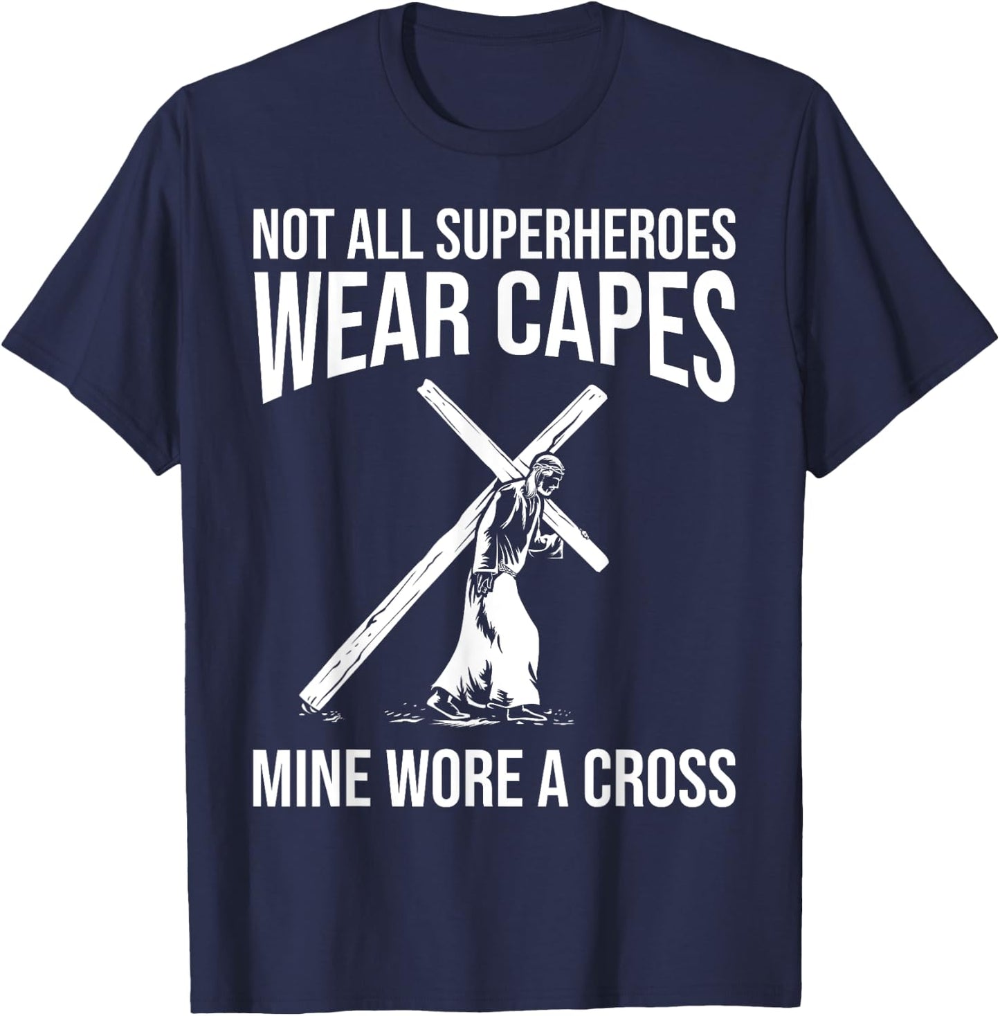 Funny Jesus Superhero Design Men Women Jesus Christ Cross T-Shirt - T-Shirt | Navy