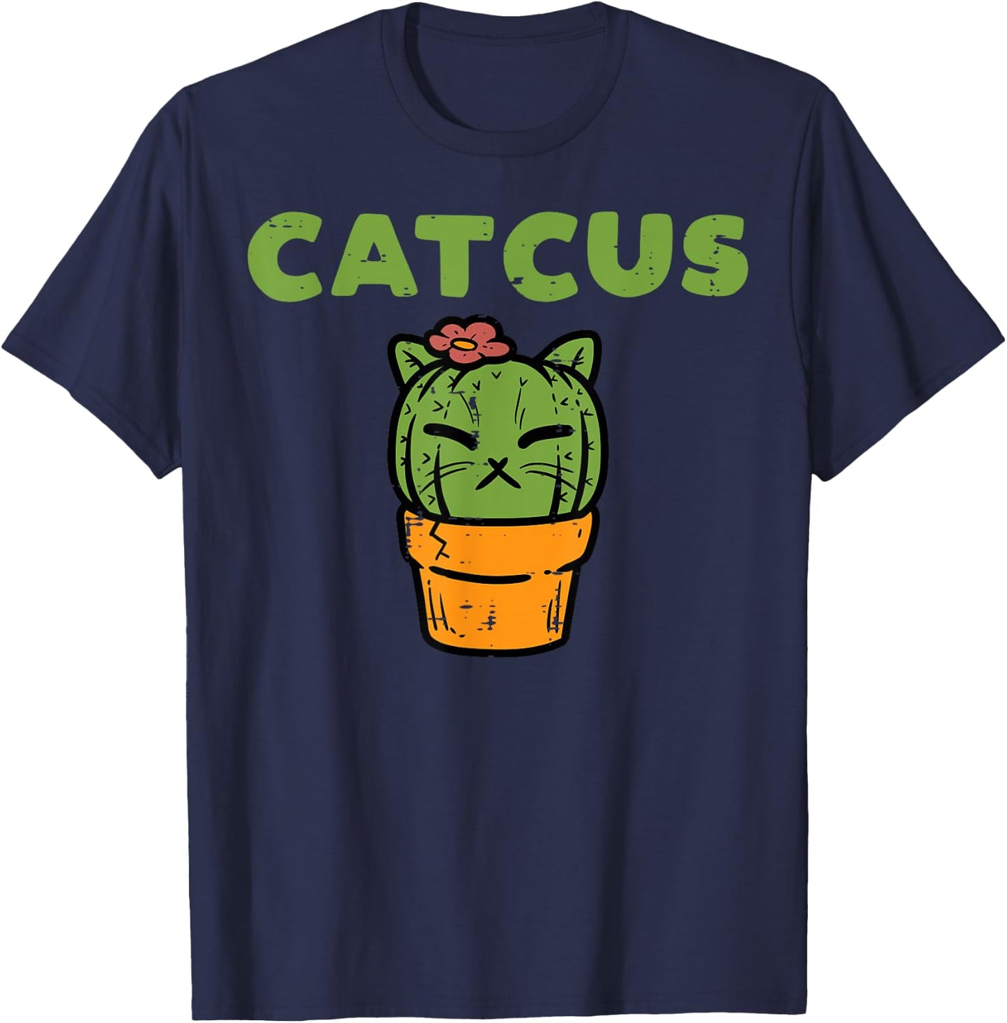 Cat Cactus Cute Succulent Plant Kitten Women Girls Kids T-Shirt - T-Shirt | Navy