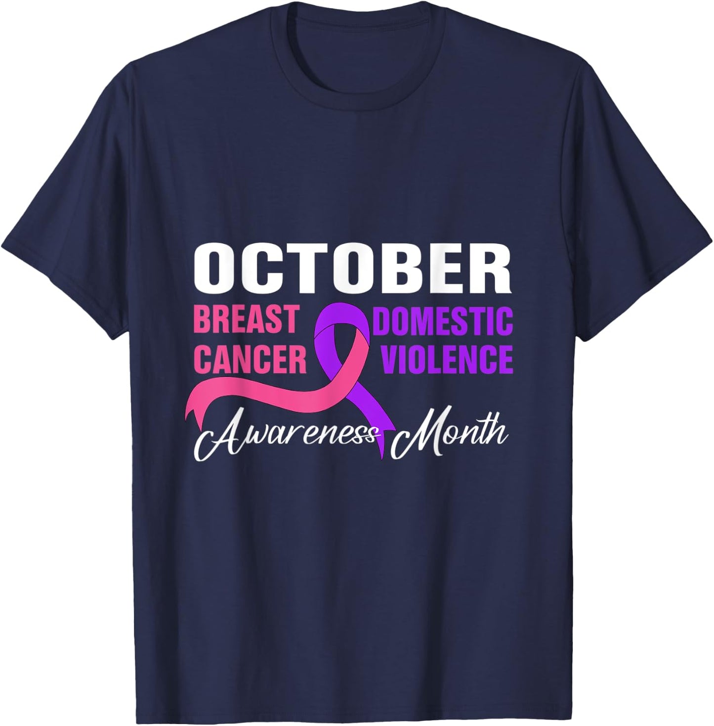 Breast Cancer Domestic Violence Awareness Month Ribbon T-Shirt - T-Shirt | Navy