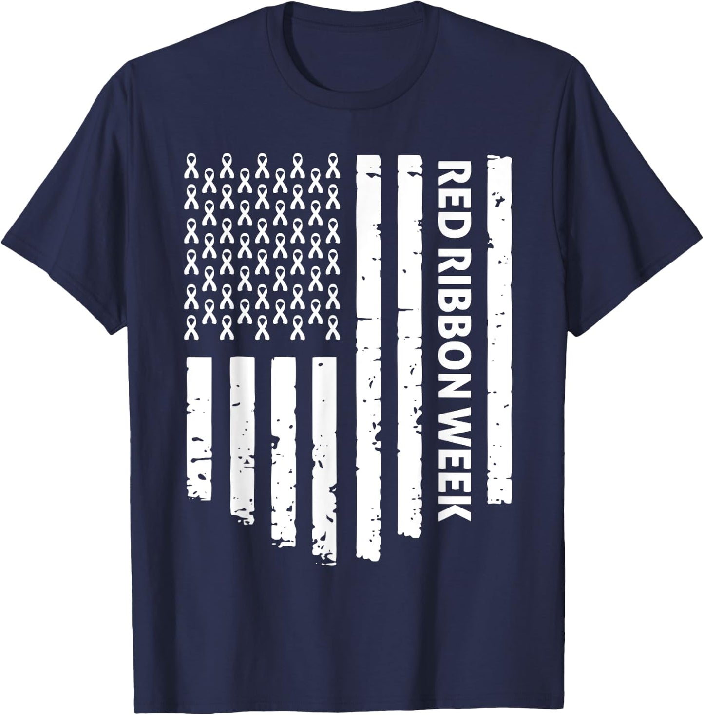 Red Ribbon Week Awareness American Flag Vintage Distressed T-Shirt - T-Shirt | Navy