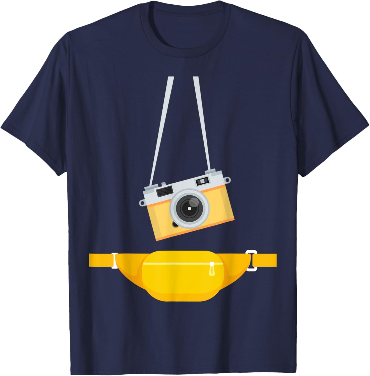 Fake Tourist Photographer Strap Hanging Camera & Bum Bag T-Shirt - T-Shirt | Navy