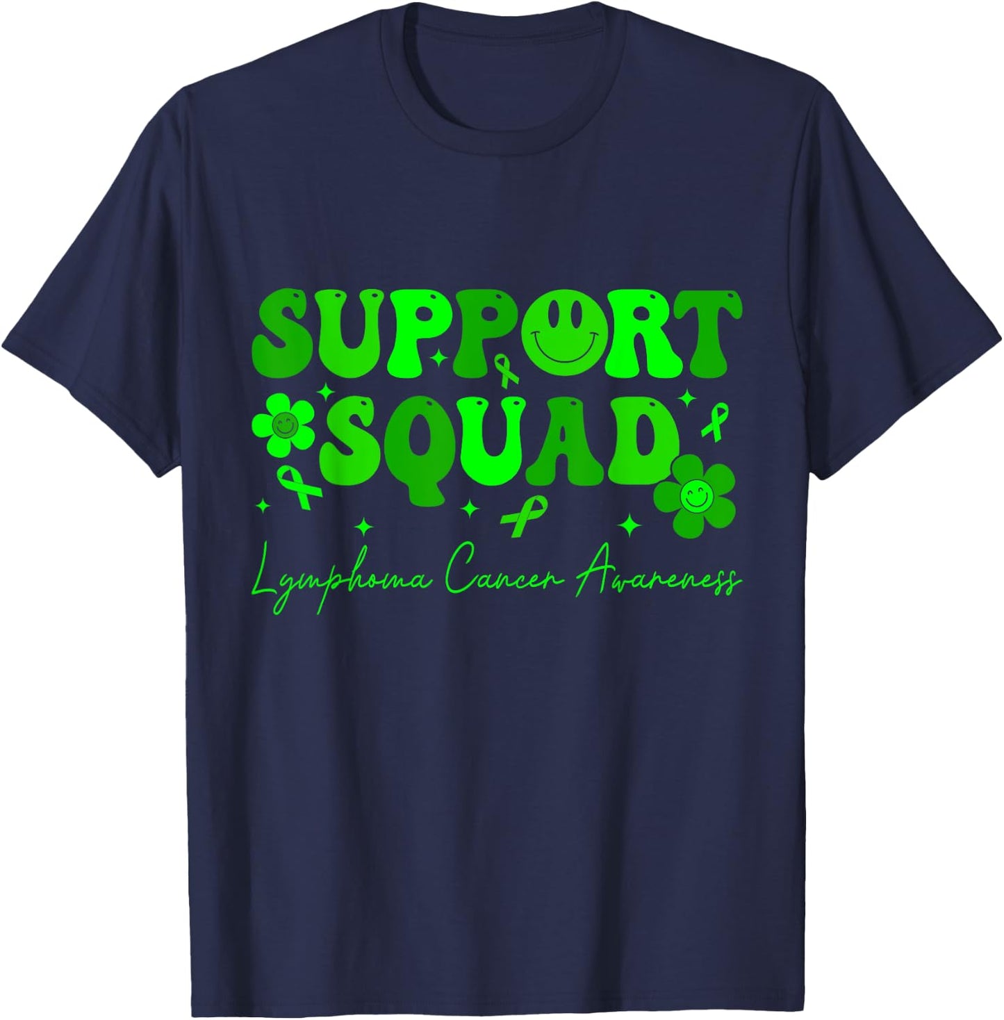 Support Squad Lymphoma Cancer Awareness Lime Green Ribbon T-Shirt - T-Shirt | Navy